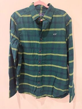 Vineyard Vines Green Flannel Plaid Button-Down Shirt Mens Size Medium
